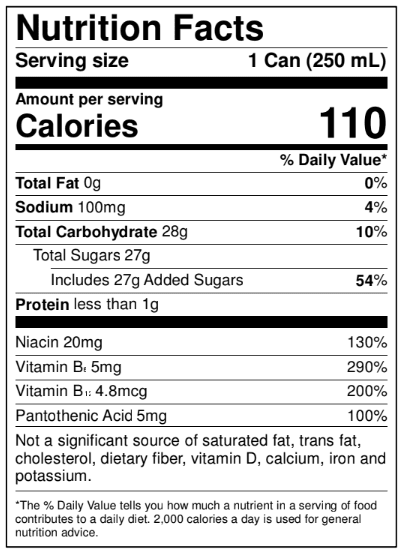Indy Energy Drink Bag-in-a-Box Ingredients